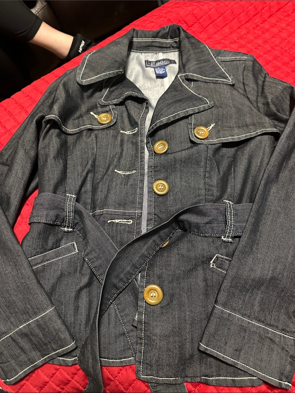 Baccini Dark Gray Denim Jacket with Tan Buttons